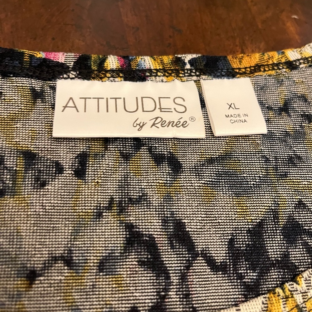 Attitudes By Renee Cold Shoulder Knit Top XL Blue Gold Black White - Picture 5 of 5